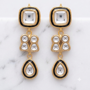 Pendientes de Lujo Chapados en Oro Thappa Kundan, Tradicionales con Esmalte Rojo Meenakari y Piedra Polki sin Cortar, Pendientes Colgantes para Novia India - Product Image 5