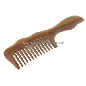 หวีไม้จันทน์เขียวธรรมชาติคุณภาพสูงพิเศษ ทำด้วยมือ ป้องกันไฟฟ้าสถิตย์ ซี่หวีกว้าง สำหรับใช้ในร้านเสริมสวย - Product Image 3