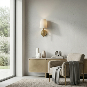 Modern Brass Wall Lamp Fabric Shade LED Sconce E14 <b>Socket</b> for Home Office Decor - Product Image 4