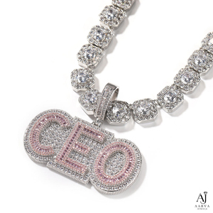 Collier pendentif lettre CEO, entièrement serti de moissanite, en argent plaqué rhodium, bijoux hip-hop unisexe pour cadeau de fête - Product Image 5