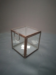 Square Glass Jewelry Box With Brass Frame Ring Handle Minimalist Storage Organizer For <b>Bedroom</b> <b>Vanity</b> - Product Image 5