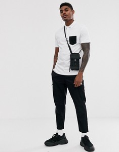 Polo à manches courtes blanc pour homme avec poche noire, style décontracté, tissu Oxford 100% coton respirant, coupe classique - Product Image 4