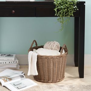 Cesto di vimini in resina intrecciata marrone cioccolato 16 \ "X 16 \" X 14.5 \ "per asciugamani porta vestiti decorazione per la casa - Product Image 1