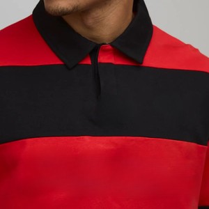Polo de Punto Personalizado para Hombre, Talla Grande, Estilo Rugby, Diseño con Bloques de Color, Manga Larga, Rayas, Corte Regular, Rojo y Negro - Product Image 3