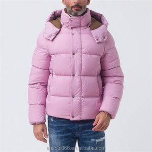 Chaqueta Acolchada Rosa de Alta Calidad con Capucha y Cuello Alto, Cierre de Botones, Resistente al Viento, Abrigo de Invierno, Corte Regular, Estilo Casual, Unisex - Product Image 3