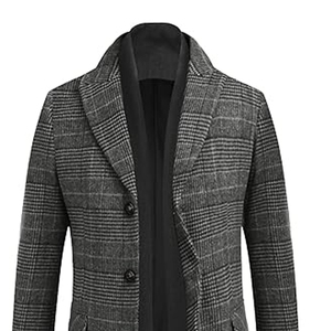 Abrigo Largo de Hombre de Mezcla de Lana a Cuadros con Cuello Vuelto, Abotonadura Sencilla, Corte Ajustado, Manga Regular, Tejido Grueso - Product Image 3