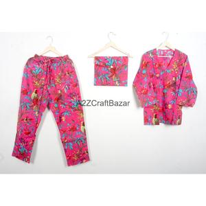 Conjunto de pijama 100% algodón, ropa de dormir estampada, conjunto de pijama de dos piezas con cintura elástica, pantalones y top de manga larga para el verano. - Product Image 1