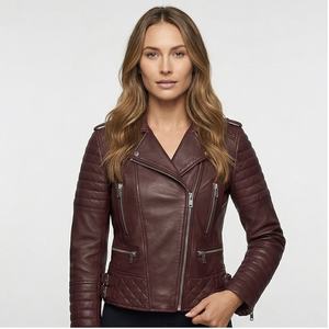 Chaqueta de cuero para mujer, chaqueta de cuero genuino para motociclista para mujer, chaqueta de cuero personalizada para mujer - Product Image 1