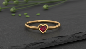 Bague fine plaquée or avec pierre précieuse rouge en forme de cœur, sertie de pierres, bijoux pour femmes, cadeau pour anniversaire, mariage - Product Image 3