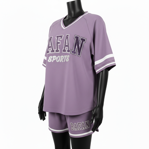 Ensemble short et maillot de baseball pour femme, respirant, en polyester, couleur lavande, avec logo personnalisé en strass, ensembles pour femme 100% coton - Product Image 4