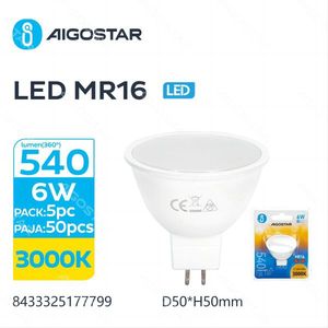 Aigostar Led Mr16 6W 3000K 540Lm D50 H50mm Luce da soffitto bianca calda - Product Image 1
