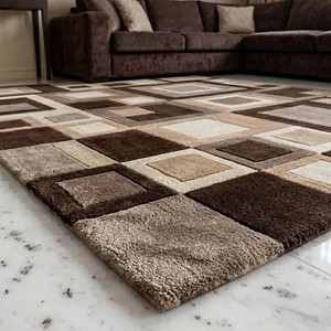 Solid Brown Beige Modern Geometric Area Rug Abstract Square Pattern Tufted Woolen Carpet luxury Living Room Bedroom Floor Decor - Product Image 6
