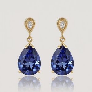 Boucles d'oreilles clous en tanzanite en forme de poire en or massif 10 carats ou platine avec accent de diamant, bijoux fins, fabricant OEM - Product Image 2