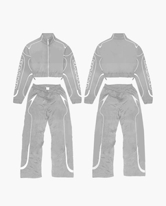 Survêtement femme 2 pièces, pantalon et veste ample, 100% nylon, intérieur en mesh, lignes réfléchissantes, style baggy, coupe-vent - Product Image 2