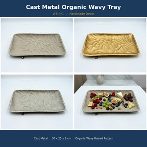 Cast Metal Decorative Tray Organic Wavy Raised Pattern Premium Serving Platter and <b>Planter</b> Base Modern Home Decor WB INC India - Product Image 2