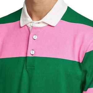 เสื้อโปโลแขนยาวผู้ชาย ลายทางสีชมพูเขียว สไตล์ลำลอง ดีไซน์สีตัดต่อ - Product Image 3