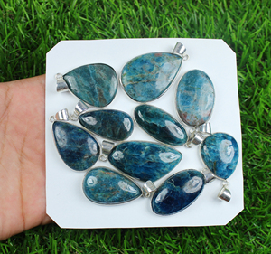 Colgante de Apatita Azul Natural al por Mayor, Lote a Granel de Colgantes en Forma de Lágrima y Ovalados Chapados en Plata de Ley 925 para Fabricación de Joyas - Product Image 6