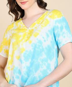 มาเอส่า เสื้อผ้าผู้หญิง ผ้าเรยอน ย้อมสีแบบไท-ได คอวี แขนสั้น ลำลอง ทรงปกติ คอลเลกชันดีไซเนอร์ ผ้าเนื้อบางเบาและระบายอากาศได้ดี - Product Image 6