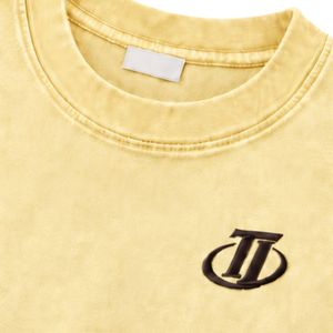 Vintage Washed Butter <b>Yellow</b> Oversized Cotton T <b>Shirt</b> with Embroidered Chest Logo Unisex Streetwear Tee - Product Image 4