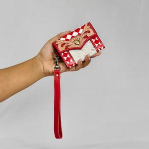 Vintage Genuine Leather Wallet With Geometric Pattern Button Closure Single Strap Portable Daily Use All Seasons - Product Image 2