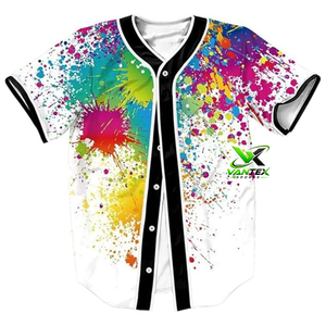Maillot de baseball personnalisé Vantex en polyester, motif éclaboussures de peinture colorées, respirant, unisexe, pour adulte - Product Image 3