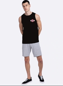 เสื้อกล้ามสีดำสำหรับผู้ชาย พิมพ์ลายโลโก้ด้านหน้า คอกลม ผ้าฝ้าย ระบายอากาศได้ดี เหมาะสำหรับออกกำลังกาย - Product Image 4