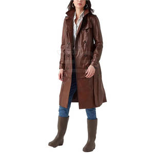 Abrigo Largo de Cuero Genuino para Mujer, Cómodo, Elegante, Corte Entallado, Ropa de Invierno con Cierre de Botones - Product Image 4