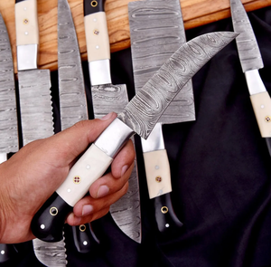 Juego de Cuchillos de Cocina de Acero de Damasco OEM ODM Premium, 7 Piezas, Cuchillos de Chef Profesionales Forjados a Mano, Afilados como una Navaja, Logotipo Personalizado, Ecológicos - Product Image 3
