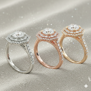 Bague de fiançailles octogonale avec halo de diamants doubles ronds et baguette - Product Image 4