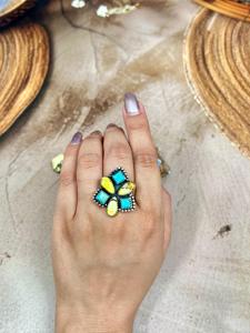 Handmade Honey Dahlia Kingman Turquoise <b>Adjustable</b> <b>Ring</b> Sterling Silver Southwestern Boho Artisan Jewelry Gift for Her - Product Image 5