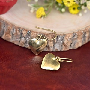 Gold Plated Brass Heart <b>Earrings</b> Polished Finish Valentine's Day Jewelry Love Theme Metal Craft - Product Image 3
