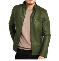 Blouson Moto Homme Mego Industry Bleu en Polyester Col Montant Fermeture Éclair Coupe Slim Coupe-Vent Vintage Manches Classiques Automne