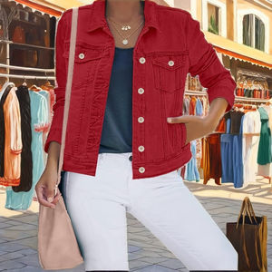 Chaqueta vaquera de motociclista para mujer, básica, con hebilla, elástica, ajustada, de manga larga, estilo casual, para otoño e invierno, tipo bomber, con relleno de algodón, color liso. - Product Image 2