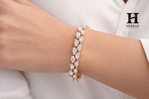 กำไลข้อมือเพชรทรงหยดน้ำแบบสองแถวหรูหรา ชุบทอง 18K สำหรับผู้หญิง เครื่องประดับงานแต่งงานสุดหรู - Product Image 5
