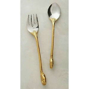 Ensemble de service à salade en acier inoxydable doré de qualité supérieure, design décoratif en forme de feuille, ustensiles métalliques pour hôtels et restaurants - Product Image 1