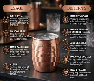 Tazas de Cobre Puro Metálicas con Diseño Acanalado y Acabado Brillante para Beber Agua - Product Image 6