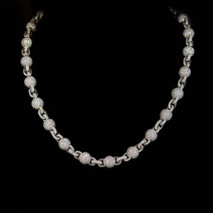 925 Silver Moissanite Beaded Link Necklace <b>Iced</b> <b>Out</b> Round Brilliant <b>Chain</b> Rhodium Plated Hip Hop Party Statement Jewelry - Product Image 2
