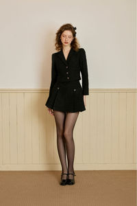 Nuevo Diseño de Vestido con Mangas y Solapas con Muescas, Tejido Tweed Grueso con Hilo Metálico, Vietnam MARIS - Conjunto de Vestido Tweed Metálico Negro KS41 - Product Image 6