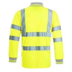 Men's High Visibility Long Sleeve <b>Polo</b> Shirt Yellow Reflective Workwear Polyester Safety Uniform - Product Image 6