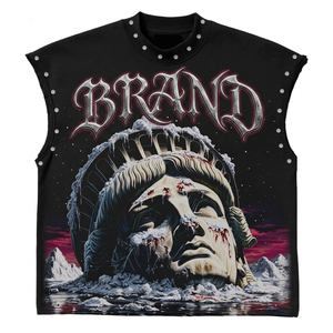 Débardeur personnalisé avec impression graphique en strass, 100 % coton, doux et respirant, jersey noir, t-shirt personnalisé avec logo imprimé, unisexe - Product Image 1