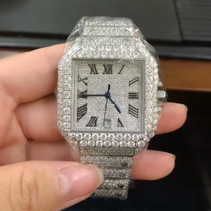 Reloj de Lujo para Hombre de Acero Inoxidable con Diamantes Cuadrados, Estilo Deportivo y de Moda, Esfera Romana, Totalmente Cubierto de Plata, Brillante y Elegante - Product Image 1