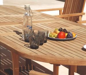 Mesa de Comedor Ovalada Extensible Doble de Madera de Teca Sólida para Uso en Exteriores, Hoteles, Hospitales y Patios - Product Image 6