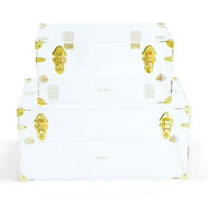 Premium Transparent Acrylic Golden Supplier Trunk Box <b>Storage</b> clear Acrylic Trunk with Gold Metal Accessories Decor - Product Image 3