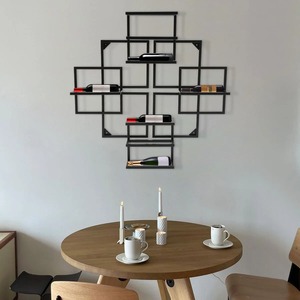 Porte-vin mural moderne en métal noir géométrique pour 8 bouteilles, étagères décoratives, cadre carré abstrait, présentoir mural pour vin - Product Image 2