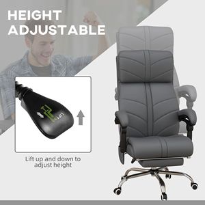 Sedia da Ufficio con Massaggio a Vibrazione a 4 Punti e Riscaldamento, in Pelle PU Grigia, Reclinabile e Regolabile in Altezza, Sedia Direzionale Tradizionale - Product Image 6