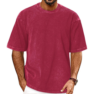 Camiseta de Manga Corta para Hombre, Estilo Urbano, Cuello Redondo, Color Granate, Lavado Ácido, Talla Grande, 100% Algodón, Alta Calidad, OEM, 2026 - Product Image 5