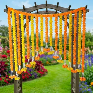 Guirnalda de Flores Artificiales de Caléndula con Cuerdas Colgantes y Borlas en Naranja y Amarillo para Decoración de Bodas, Festivales y Hogar - Product Image 4
