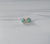 Boucles d'oreilles rondes en larimar, argent sterling, pierre précieuse naturelle larimar, bijoux fins faits à la main pour femmes, fournisseur en gros