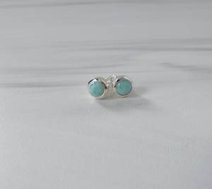 Pendientes Redondos de Larimar, Plata de Ley, Gema de Larimar Natural, Joyería Fina Hecha a Mano para Mujer, Proveedor Mayorista - Product Image 2