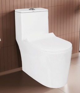 WC monobloc avec design sans rebord 640x360x750mm, chasse d'eau siphonique à double déclenchement, abattant à fermeture douce détachable, siphon en S 225mm - Product Image 1